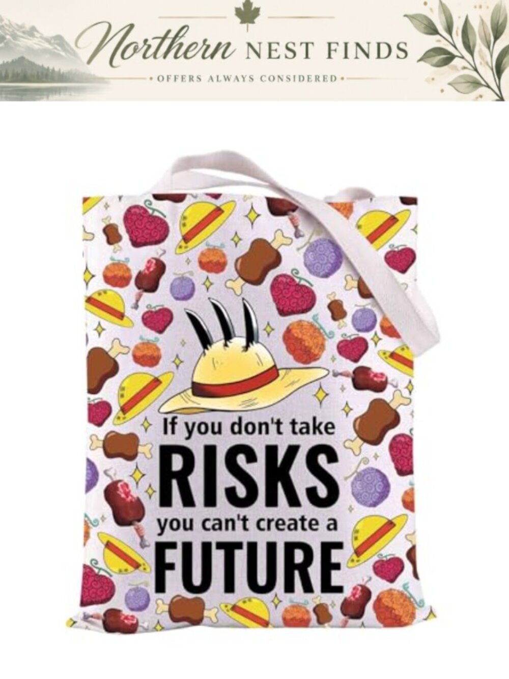 Anime Canvas Tote Bag Motivational Quote Water Resistant Shoulder Bag for